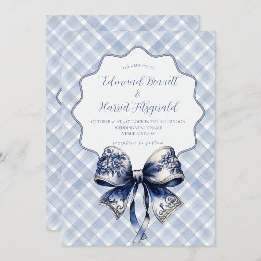 Blauwe Croquette Geïnspireerd Huwelijksuitnodiging Kaart (Voorkant / Achterkant)