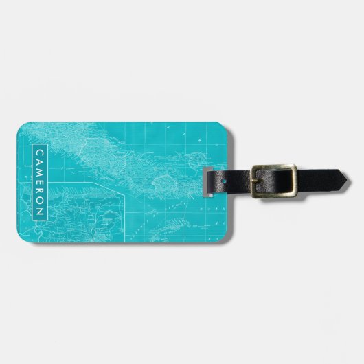 Blauwe Cuba-kaart Bagagelabel (Voorkant horizontaal)