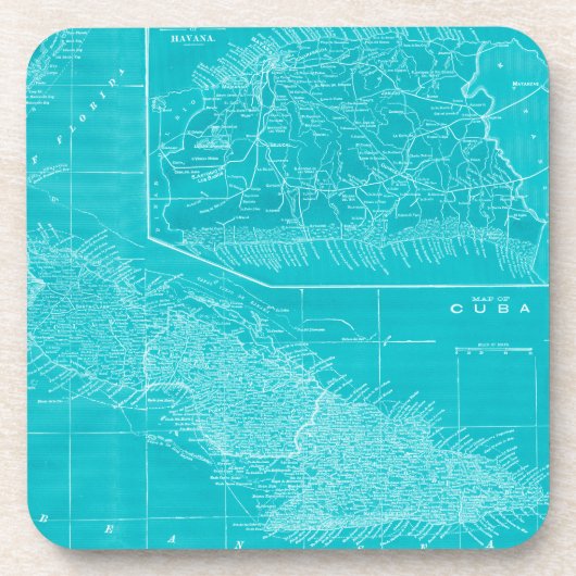 Blauwe Cuba-kaart Bier Onderzetter (Voorkant)