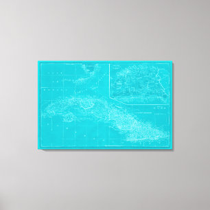Blauwe Cuba-kaart Canvas Afdruk