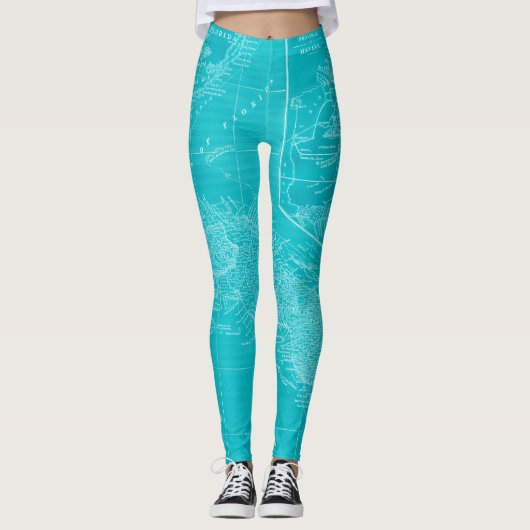 Blauwe Cuba-kaart Leggings (Voorkant)