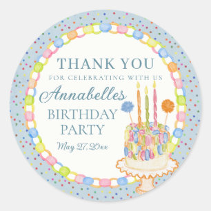 Blauwe Cue de Confetti Verjaardagsfeest Favor Ronde Sticker
