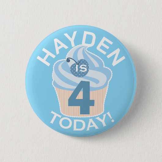 Blauwe Cupcake Aangepaste Vierde of Elke Leeftijd Ronde Button 5,7 Cm (Voorkant)