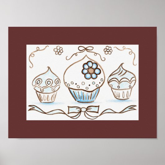 Blauwe cupcake Art Poster afdrukken (Voorkant)