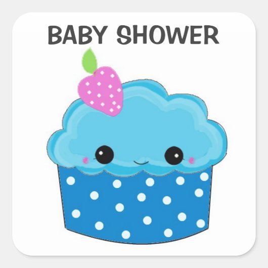 Blauwe Cupcake Baby Shower Vierkante Sticker (Voorkant)