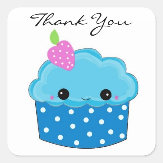 Blauwe Cupcake Dank Je Wel Vierkante Sticker (Voorkant)