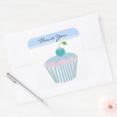 Blauwe Cupcake Dank Je Wel Vierkante Sticker (Envelop)
