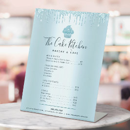 Blauwe Cupcake Glitter Drips Bakkerij Menu Prijsli Reclamebord Met Voetstuk