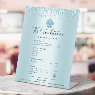 Blauwe Cupcake Glitter Drips Bakkerij Menu Prijsli Reclamebord Met Voetstuk