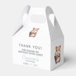 Blauwe cupcake hamster, knabbel & giechelen verjaa bedankdoosjes