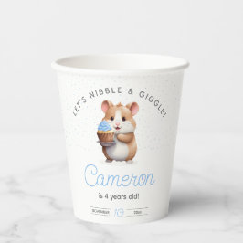Blauwe cupcake hamster, knabbel & giechelen verjaa papieren bekers