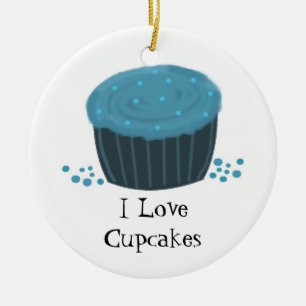 Blauwe Cupcake met Sprinkels Keramisch Ornament