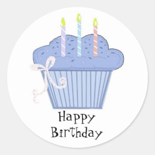 Blauwe Cupcake met Verjaardagskaarsjes Ronde Sticker