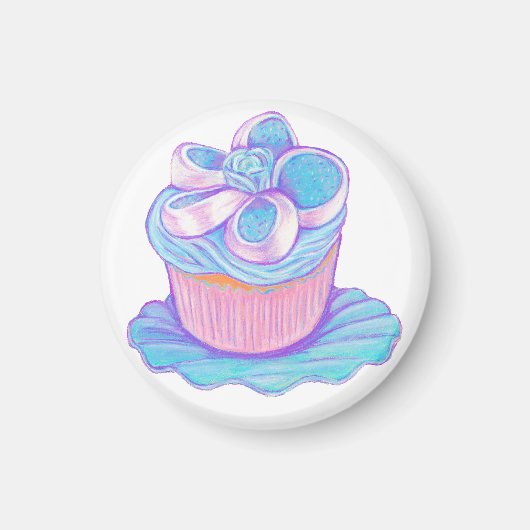 Blauwe Cupcake op Bord Magnet (Voorkant)