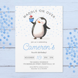 Blauwe Cupcake Pinguïn Celebration, kind's Verjaar Kaart