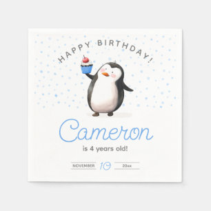 Blauwe cupcake pinguïn jongen verjaardag servet