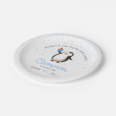 Blauwe cupcake pinguïn jongensverjaardag Papier Bo Papieren Bordje (Gekanteld)