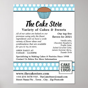Blauwe Cupcake & Polka Dot, Cake Store Adverteren Poster