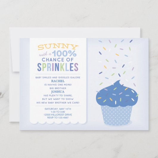 Blauwe Cupcake Sprinkles Baby Sprinkle Uitnodiging (Voorkant)