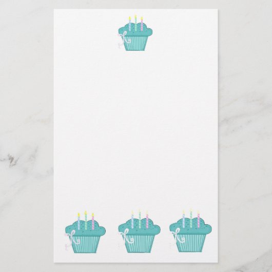 Blauwe Cupcakes Briefpapier (Voorkant)