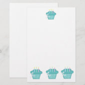 Blauwe Cupcakes Briefpapier (Voorkant / Achterkant)
