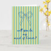 Blauwe Cursive + Aqua & Gele Ere-juffrouw Kaart (Gele Bloem)