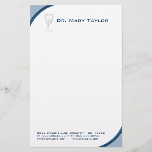 Blauwe curve van tandheelkundige kies briefpapier (Voorkant)