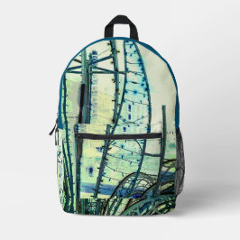 Blauwe curven bedrukte rugzak