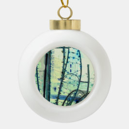 Blauwe curven keramische bal ornament