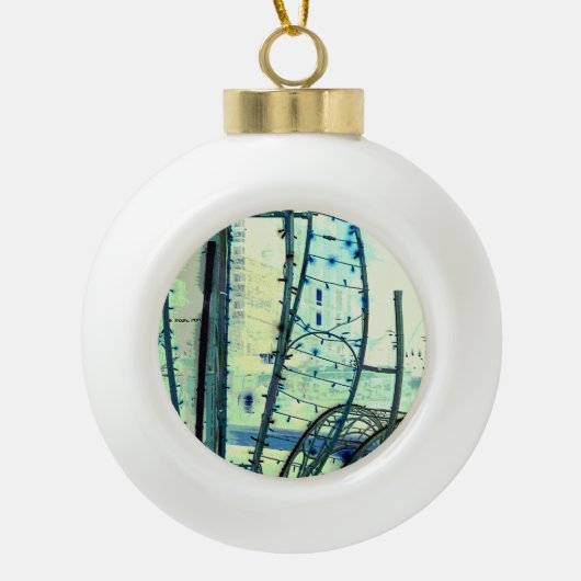 Blauwe curven keramische bal ornament (Voorkant)