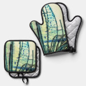 Blauwe curven ovenwant & pannenlap set (Voorkant / Achterkant)