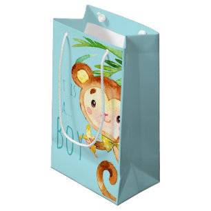 Blauwe Cute Monkey Baby Boy Aankondiging 2 Klein Cadeauzakje