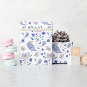 Blauwe Cute Mus Met een Bloemen Hoed Cadeaupapier