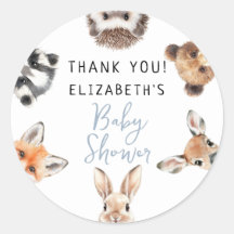 Blauwe Cute Waterverf Bosdieren Baby Shower