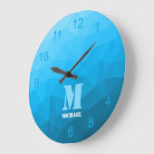 Blauwe cyaan gradiënt Geometrie Mesh Patroon Monog Grote Klok (Hoek)