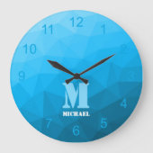 Blauwe cyaan gradiënt Geometrie Mesh Patroon Monog Grote Klok (Voorkant)