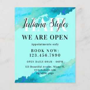 Blauwe cyaan marmeren haarstylist flyer