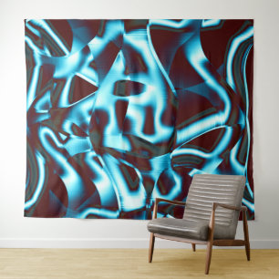 Blauwe cyaan op abstracte banden met donkerrood wandkleed