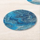 Blauwe cyaan witte marmer Acrylafbraak Ronde Kartonnen Onderzetter (Gebogen)