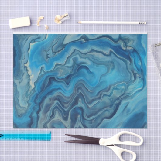 Blauwe cyaan witte marmer Acrylafbraak Tissuepapier (Craft)