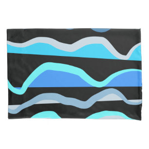 Blauwe cyaan zwarte golven nautische strand huis m kussensloop