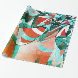 Blauwe cyaanstrepen op bijtende koraalachtergrond cadeaupapier