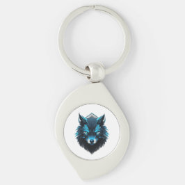 Blauwe Cyber Wolf Grafisch Sleutelhanger