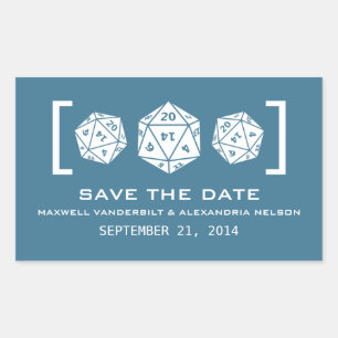 Blauwe D20 Dobbelsteen Game Save the Date Stickers