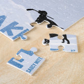 Blauwe dag op het meer van Pond Hockey Legpuzzel (Zijkant)