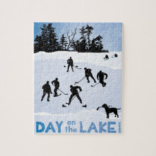 Blauwe dag op het meer van Pond Hockey Legpuzzel