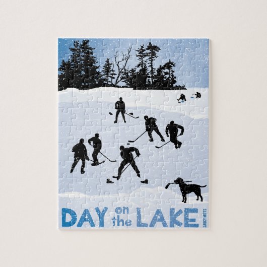 Blauwe dag op het meer van Pond Hockey Legpuzzel (Verticaal)