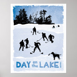 Blauwe dag op het meer van Pond Hockey Poster