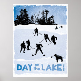 Blauwe dag op het meer van Pond Hockey Poster