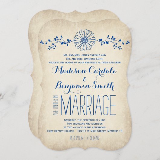  blauwe dag Rustic Wedding Invitations Kaart (Voorkant / Achterkant)